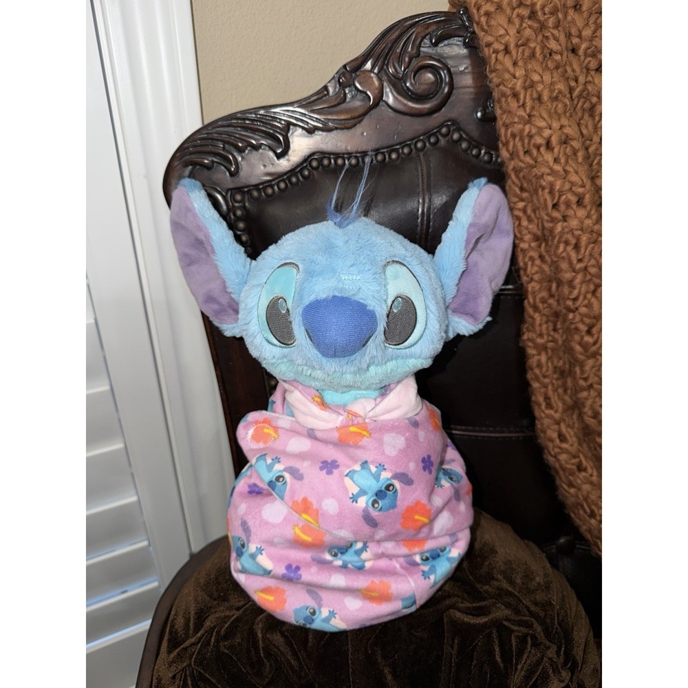 Disney Parks Baby Stitch Swaddle Blanket Plush 10" Tall Seated Stuffed Animal